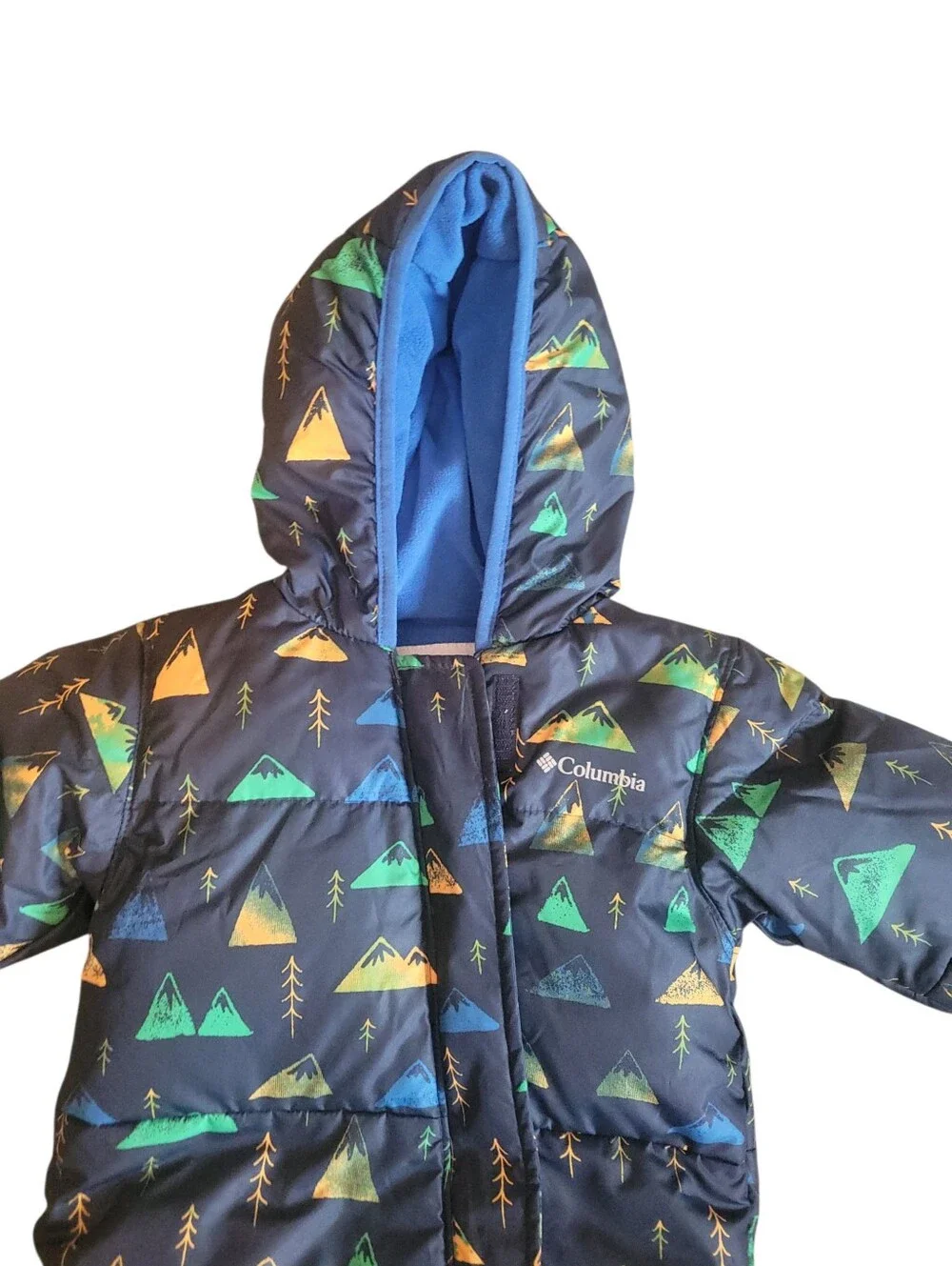 Columbia Baby 12-18M Snowsuit Bunting Puffer Fleece Lined Hooded Mountain Print
